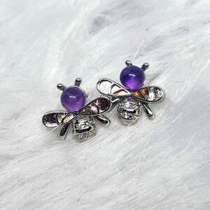 Amethyst 925 Sterling Silver Bee Earrings. Stud Crystal Jewlery